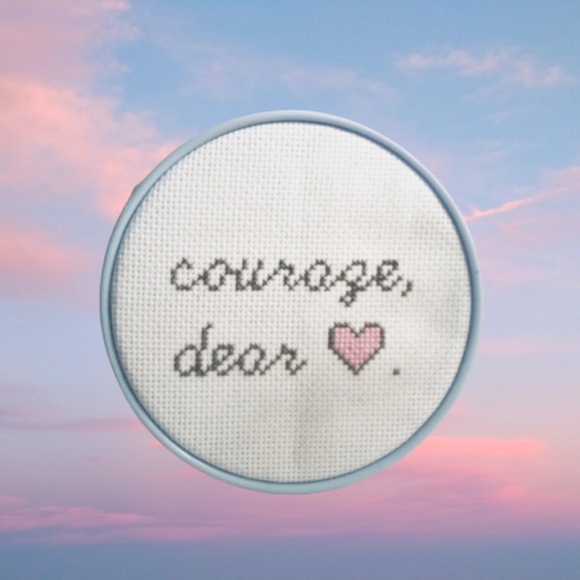 ✨NEW Handmade Framed Cross stitch wall art C.S. Lewis Narnia Courage Dear Heart - Picture 2 of 2